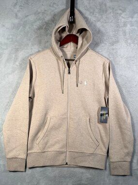 Polo Ralph Lauren Hoodie Mens S Beige Full Zip Heather Pony Jacket Double Knit